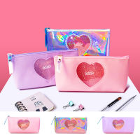 Bebeti Korean Style Cute Reather Transparent Pencil Case Creative Girlish Heart Large Capacity Pen Case Portable Storage Cosmetic Bag