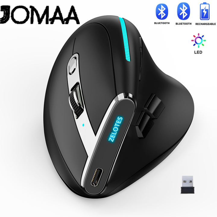 JOMAA 2.4G+Dual Bluetooth Wireless Mouse 3Device Connection Ergonomic