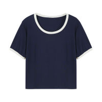 Spot parcel post Cotton 30％ Cotton Summer Pure Desire bm Short Style T T-shirt Female Navy Blue Shoulder Short Sleeve Niche Slim Sweet Top