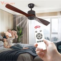 Wooden Ceiling Fan with 2 Fan Blades Creative Indoor Wooden Ceiling Fan with Light and Remote Control Support 110-240V Exhaust Fans