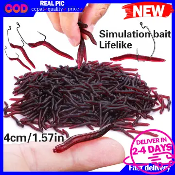 50pcs Red Worm Soft Lure Earthworm Fishing Rubber Baits Shrimp Bass Carp  Tackle