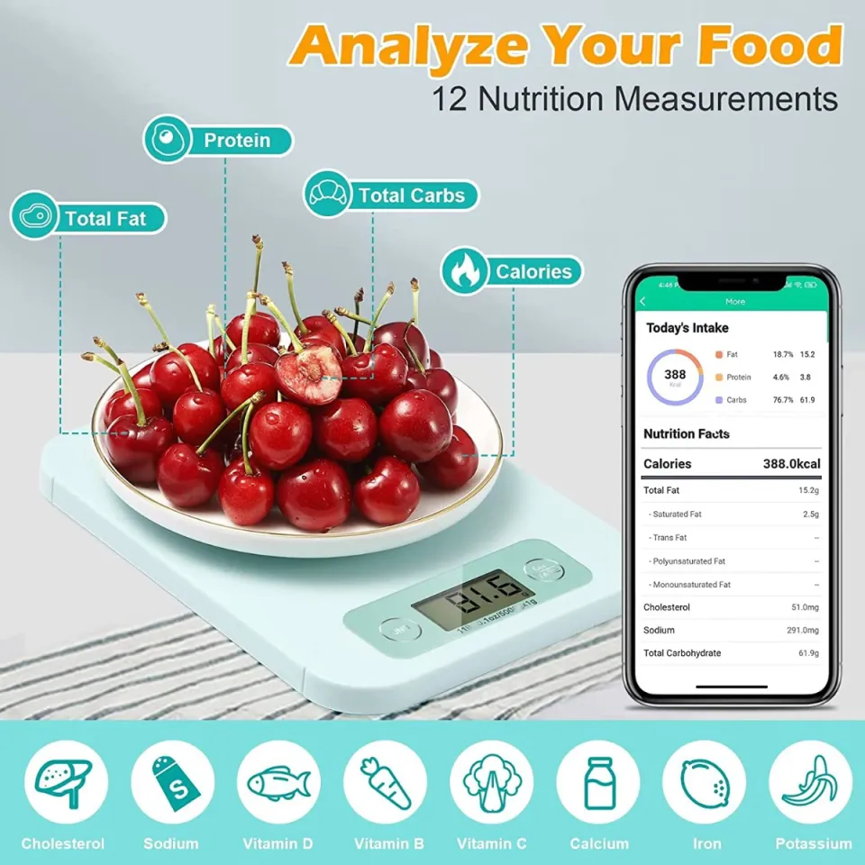 URAMAZ Smart Food Scale - Kitchen Scales Digital Weight Grams and Ounces  with Nutritional Analysis APP, Food Calorie Scale for Weight Loss, Keto,  Macro, Meal Prep Green