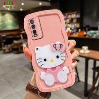 Big WAVE Hello Kitty TOUCH กระจกผู้ถือโทรศัพท์เหมาะสำหรับ VIVO Y20 Y20S Y20i Y20SG Y12S Y12A 2021 V2026 V2027 V2029 V2032 V2038 V2043 V2102แฟชั่นน่ารัก Anti-Fall โทรศัพท์กรณี