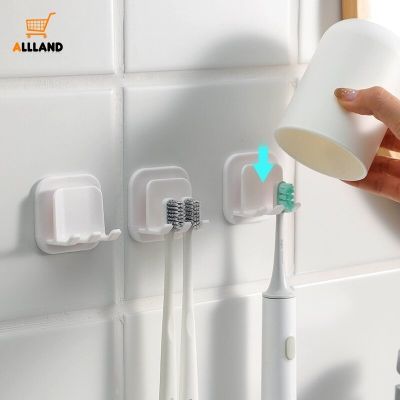 Simple White Wall-mounted Toothbrush Holder/ Multifunction Punch-Free Mouthwash Cup Drying Hanging Rack Bathroom Accessories