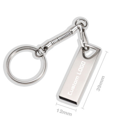 Hot With Key Chain แฟลชไดรฟ์ USB แบบพกพาฟรีโลโก้ที่กำหนดเองไดรฟ์ปากกาโลหะความจุจริง Gold Memory Stick 64GB32GB16GB U Disk