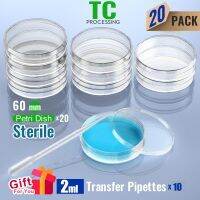 sterile Petri Dish with Lid 60mm with 2ml Plastic Transfer Pipettes individual package by Ks-Tek 20/Pack