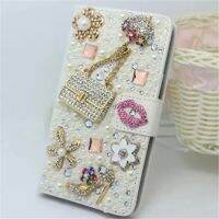 [Disen electronic] หรูหราคริสตัล Rhinestone กระเป๋าสตางค์หนังเพชรกรณีโทรศัพท์สำหรับ IPhone14 11 12 13Pro Max XR 7 8บวกมุกดอกไม้ลิปสติกปก