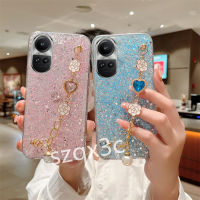 เคสโทรศัพท์มีสไตล์ใหม่สำหรับ OPPO Reno10 Pro + Reno 10 Pro Plus 8 8 8 A58 5G A78 A98 A17K A17 4G 2023เคสโทรศัพท์พร้อมสายรัดข้อมือรักดอกไม้คริสตัลเคสนิ่มมีแฟลชสูงทำจากซิลิโคน Reno10โปร5G ปกหลัง