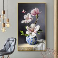 ◕☃﹉ Cross stitch kits Embroidery Needlework Sets DIY 11CT Magnolia Blossom print Canvas Patterns Retro Floral Style blooming Flowers