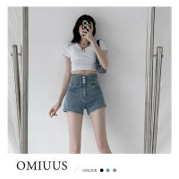 [OMIUUS] ชุดเดกางเกงขาสั้นบูทตี้เอวบางเอวสูงสำหรับสาวๆ Celana Pendek Denim