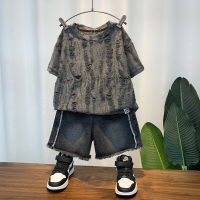 Boys Summer Suit 2023 New Children Handsome Trendy Short Sleeve Individual Clothes Childrens Summer Clothing Two-Piece Set