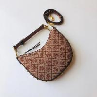 2023 new TORY BURCH TB T Monogram Calf Hair Mini Crescent Bag Half Moon Bag 138884 Claret