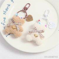 Cute Plush Bear Keychain Checked Bow Love Heart Pendant Keyring for Women Girls New Handbag Earphone Case Accessories DIY Gifts