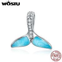 2021WOSTU New Fashion 925 Sterling Silver Beads Blue Fishtail Zircon Charms Fit Bracelet Pendant For Women Luxury Jewelry CQC1067