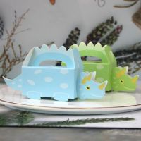 10/50/100pcs Blue Green Dinosaur Cookie Box Baby Shower Cartoon Candy Box Treat Kids Birthday Paper Boxes For Packaging Gift Box Gift Wrapping  Bags