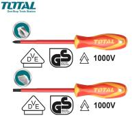 TOTAL ไขควงหุ้มฉนวนแบบ ปากแบน + ไขควงหุ้มฉนวน ปากแฉก PH2 ขนาด 4 นิ้ว (Insulated Screwdriver) ( THTIS4100+THTISPH2100 )