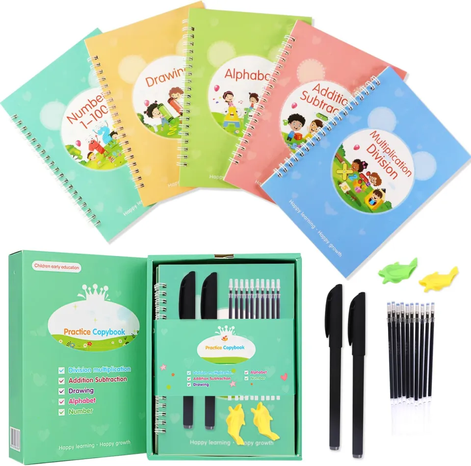 4pcs Grooved Handwriting Book, Letter Tracing for Kids Ages 5-6 Grooved Writing Books for Kids Age 6-8 Handwriting Aid