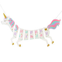 Danuyli 1 set of paper children happy birthday flag Banner party decorations festival party decoration pennant unicorn house dec Banners Streamers Con