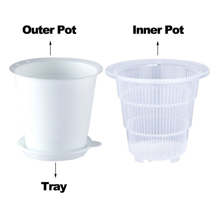 meshpot-2pc-4นิ้ว-slotted-เมล็ดพันธุ์กล้วยไม้หายากใสมีรู-plasitc-ที่ปลูกทำสวนการระบายน้ำดี2หม้อด้านในหม้อด้านนอก2ถาด