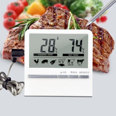 1pcs White Digital Barbecue Meat Thermometer For Oven Thermomet With Timer Meat Probe Cooking Kitchen Thermometer For Meat