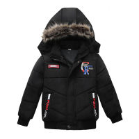 2-4 Years Keep Warm Winter Boys Jacket Heavy Plush Lining Fur Collar Hooded Coat For Kids Children Birthday Present Windbreaker