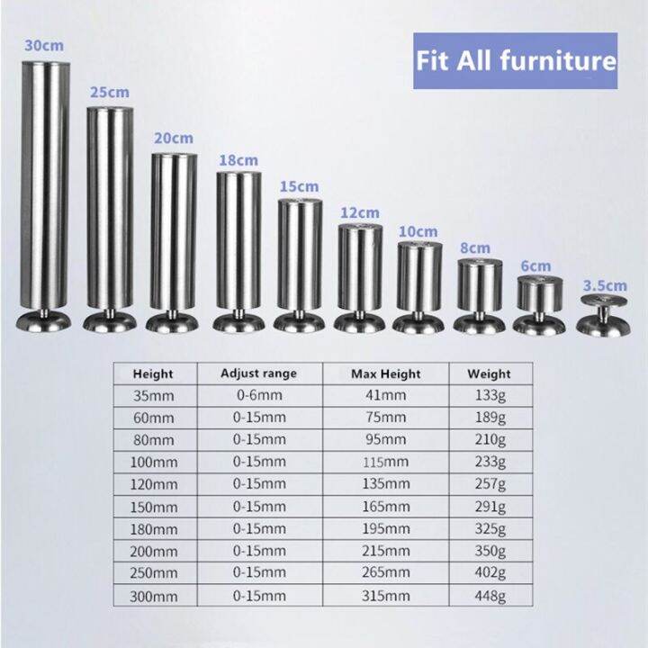 ขาเฟอร์นิเจอร์ปรับความสูงได้6-40ซม-ทำจากสแตนเลสรองรับน้ำหนัก200กก-สำหรับโต๊ะโซฟาแบบเตียงตู้ครัว