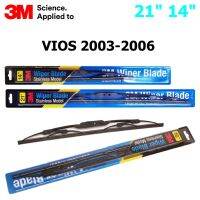 ใปัดน้ำฝน 3M Snless Model สำหรั Toyota Vios 2003-2006 ขนาดใ 21"+14"  โครงสแตนเลสคุณภาพดี แข็งแรง ทนทาน ประหยัด