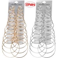 12Pairs/6Pairs/1Pair Simple Punk Hoop Earrings Set Big Circle Earrings Jewelry for Women Girls Ear Hoops Earring Round Oversized