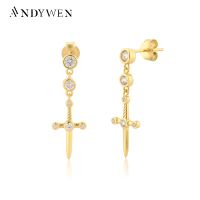 ANDYWEN 925 Sterling Silver Gold Sword Love Pendant Drop Earring Plain Wedding Gift 2021 Fine Jewelry Clips Pendiente Jewels