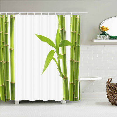 Green Plants Leaves 3D Shower Curtains Bamboo Palm Trees Bathroom Curtain Waterproof Fabric Bathtub Decor 180*180cm With Hooks