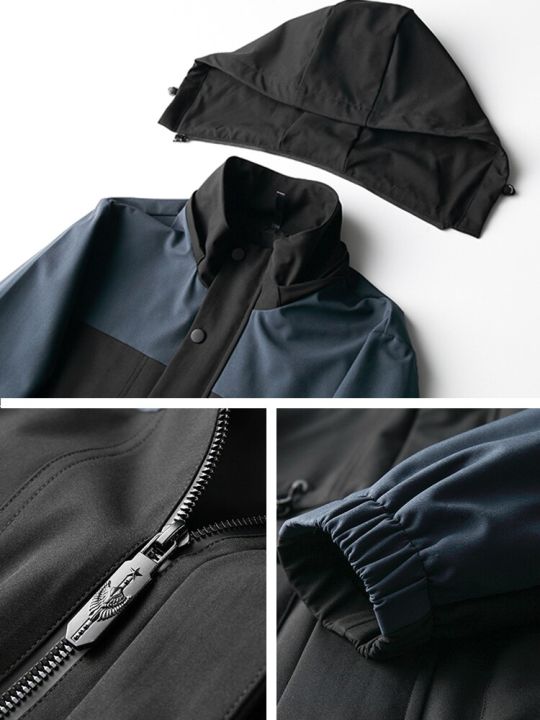 hot11-เสื้อกันลมมีฮู้ดสำหรับผู้ชาย-ใหม่ปี2023แจ็คเก็ตลำลองงานเย็บปะแฟชั่นหมวกถอดได้เสื้อฝนยาวไซส์ใหญ่8xl