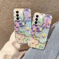 เคสโทรศัพท์ Case VIVO V27e V27 Pro Y02A 5G ดีไซน์ใหม่แฟชั่นสุดหรูเคสบลูเรย์วินเทจลายดอกไม้ประดับพลอยเทียมภาพสีน้ำมันฝาครอบเนื้อนิ่ม TPU กันตก 2023