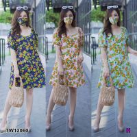 GN12060 **รบกวนสอบถามก่อนสั่งซื้อจ้า**  Dress #สาวอวบ เดรสแขนตุ๊กตาลายส้ม