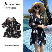 【health】 2023 Fashion 3-piece Womens Swimwear Summer Loose Print Sun Protection Overall Beach bikini set 490