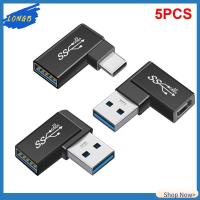 LONGB 5pcs แล็ปท็อปพีซี 90องศาองศา หญิงกับชาย USB 3.0เป็น Type-C อะแดปเตอร์ OTG 10กิกะบิต ตัวแปลงสัญญาณ