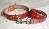 Real Leather Pet Dog Collar Leash Set For Medium Large Dog Breed Genuine Leather Collar For Pitbull Boxer Bulldog S M L