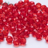 3 4 6 8MM Red Czech Round Glass Ball Beads For DIY Bracelet Jewelry Making Crafts Accessories Loose Bicone Crystal Facted Bead Headbands