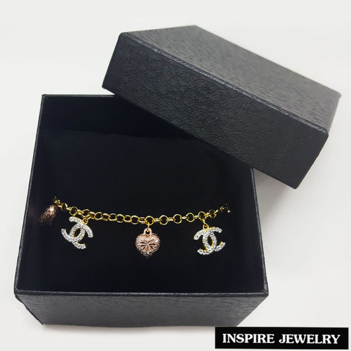 inspire-jewelry-สร้อยข้อมือ-design-cn-สวยหรู-ห้อยหัวใจ-pink-gold-ตัวเรือนกำไลหุ้มทอง-24k-ฝังเพชรcz-สวยหรู-พร้อมกล่อง