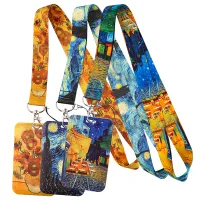 Van Gogh Art Vintage Lanyard สำหรับพวงกุญแจ ID บัตรเครดิต Cover Pass โทรศัพท์มือถือ Charm สายรัดคอผู้ถือป้ายอุปกรณ์เสริม-Huidkeir