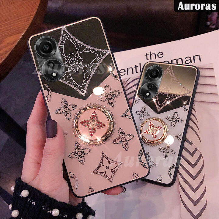 เคสโทรศัพท์สำหรับ-oppo-a58เคสกรอบกระจกติดเพชรแฟชันหรูหราพร้อมขาตั้งมีสายคล้องสำหรับเคส-oppo-a58ปลอกหุ้ม