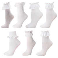 2021RMSWEETYIL Lace Ruffle Frilly Ankle Socks For Women White Sexy Cute Lolita Sheer Fishnet Casual Ladies Black Crew Dress Sock