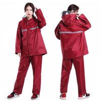 thaimultishop （8สี）New Alitech ชุดกันฝน เสื้อกันฝน สีกรมท่า มีแถบสะท้อนแสง รุ่น หมวกติดเสื้อ Waterproof Rain Suit บริการเก็บเงินปลายทาง