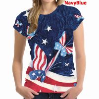 2023 NewWomen S Fashion Summer New T-Shirt Striped Stars Butterfly Printing O-Neck Short Sleeve Casual Top