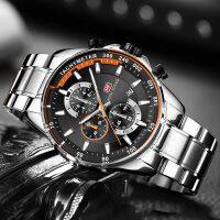 MINI FOCUS Mens Business Dress Watches Stainless Steel Luxury Waterproof Chronograph Quartz Wrist Watch Man Silver 0218G.03