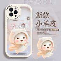 DSFERGERGE เคส ไอโฟน กระต่ายเหมาะสำหรับเคสโทรศัพท์มือถือ Apple 14pro ใหม่ 13ProMax หนังแกะ iPhone12/11 สุดน่ารักป้องกันการตก