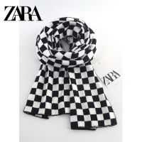 Zarağwith Soft Black And White Checkerboard Lattice Scarf Han Edition Joker Warm Winter New Students Collar Men And Women