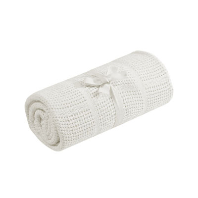 ผ้าห่มเด็ก ผ้าทอ mothercare cot or cot bed cellular cotton blanket- cream X3715