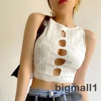 DVDSF Bigmall- เสื้อกล้ามลําลอง แขนกุด ผ้าถัก ลายสก๊อต สีพื้น สําหรับผู้หญิง