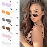 ■¤∈ 2021 Fashion Rectangle Rimless Sunglasses Square Vintage Glasses Luxury Design Unisex Retro Frame Gradient Glasses UV400 Eyewear