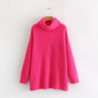 2021Toppies Pink Sweater Loose Oversized Sweater Turtleneck Pullovers 2021 Autumn Winter Long Sleeve Jumpers Solid Color